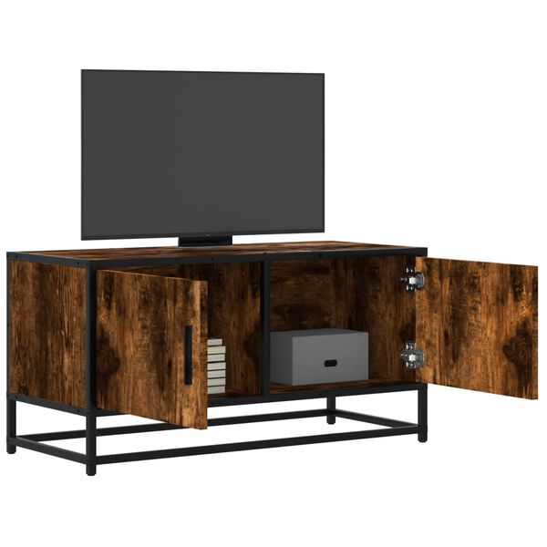 vidaXL Meuble TV chêne fumé 80x34,5x40 cm bois d'ingénierie et métal