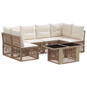 vidaXL Ensemble de canap&eacute; de jardin 7 pc Beige polyrotin