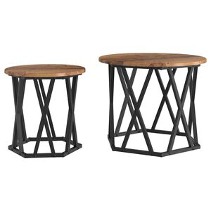 vidaXL Table d'appoint 2 pcs bois recycl&eacute; Bois d'ing&eacute;nierie et acier