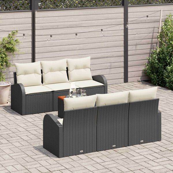 vidaXL Ensemble de canap&eacute; de jardin avec coussin 7 pcs Noir polyrotin