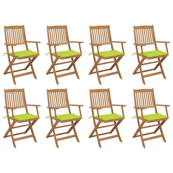 vidaXL Chaises pliables d'ext&eacute;rieur et coussins lot de 8 Bois d'acacia