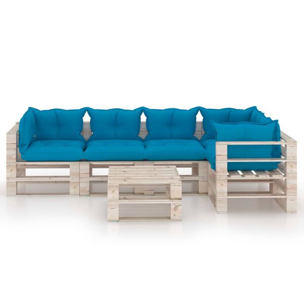 vidaXL Salon palette de jardin 6 pcs avec coussins bois de pin