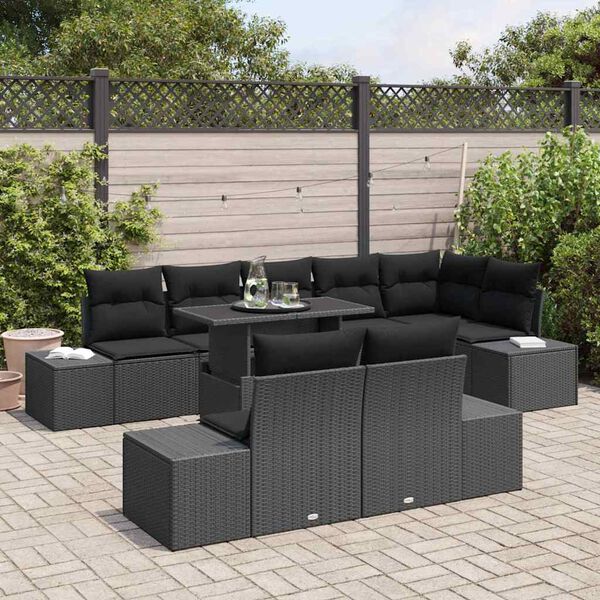 vidaXL Ensemble de canap&eacute; de jardin avec coussin 9 pcs Noir polyrotin
