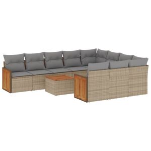 vidaXL Salon de jardin 11 pcs avec coussins beige r&eacute;sine tress&eacute;e
