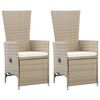 vidaXL Chaises inclinables lot de 2 et coussins R&eacute;sine tress&eacute;e Beige