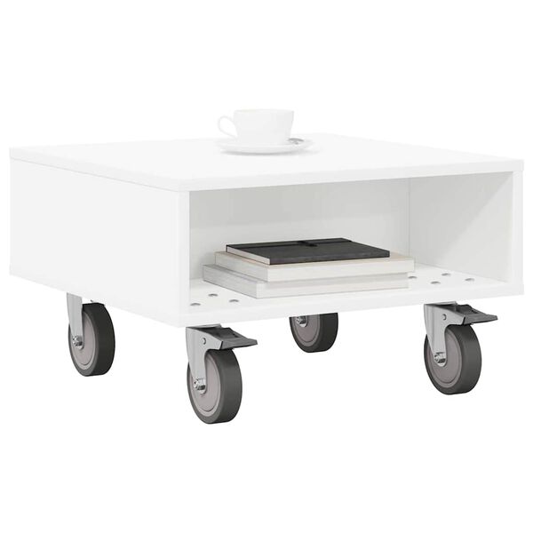 vidaXL Table d'appoint avec roues Blanc 50,5 x 50 x 30 cm