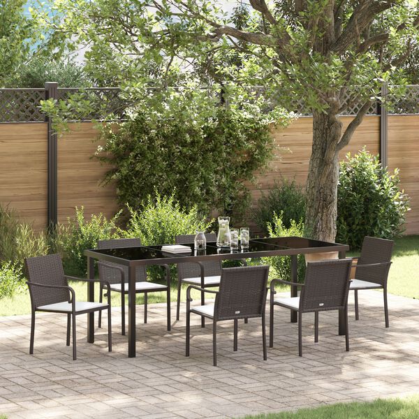 vidaXL Ensemble de salle &agrave; manger pour jardin 7 pcs Marron et Noir