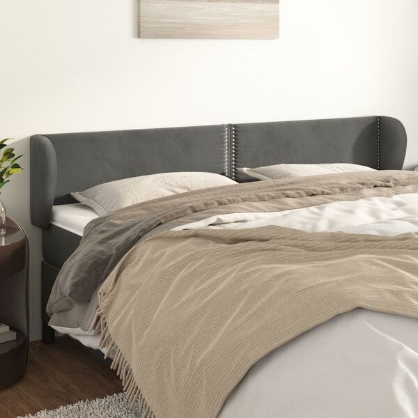 vidaXL T&ecirc;te de lit avec oreilles Gris fonc&eacute; 203x23x78/88 cm Velours