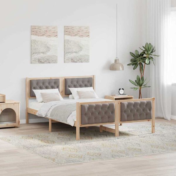 vidaXL Cadre de lit avec tête de lit Taupe 140 x 190 cm Pin massif