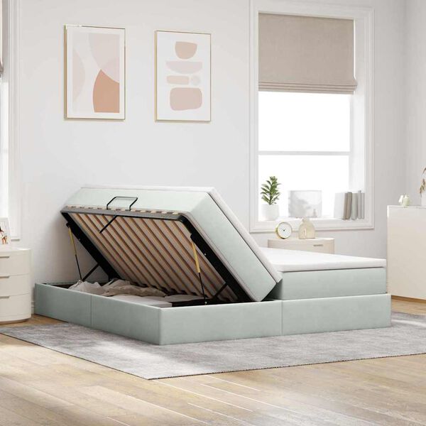 vidaXL Lit avec rangement et matelas Gris clair 200 x 200 cm Velours