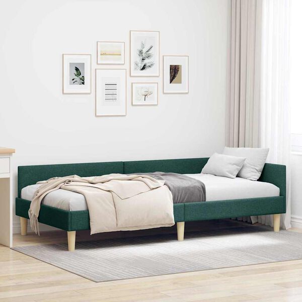 vidaXL Cadre de lit d'angle Vert fonc&eacute; 100 x 200 cm tissu