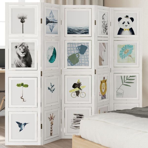 vidaXL Cloison de séparation 5 panneaux blanc bois de paulownia massif