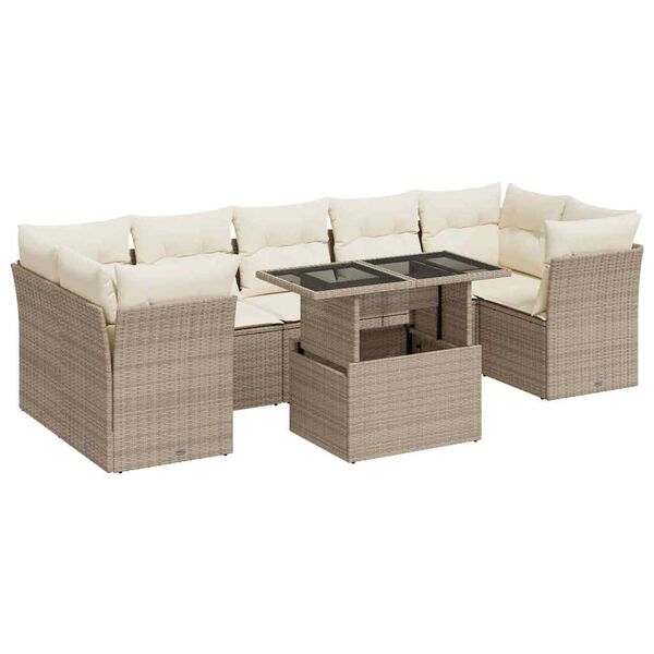 vidaXL Salon de jardin avec coussins 8 pcs beige r&eacute;sine tress&eacute;e