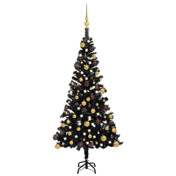 vidaXL Arbre de No&euml;l artificiel pr&eacute;-&eacute;clair&eacute; et boules noir 120 cm PVC