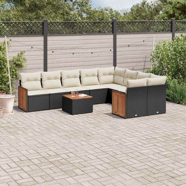 vidaXL Salon de jardin 10 pcs avec coussins noir r&eacute;sine tress&eacute;e