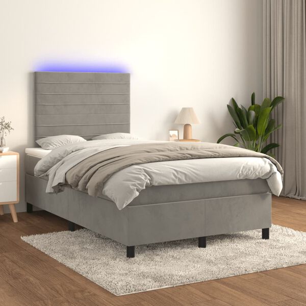 vidaXL Sommier &agrave; lattes de lit avec matelas LED Gris clair 120x200 cm