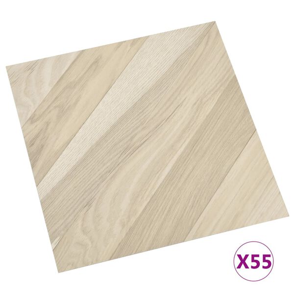 vidaXL Dalles de plancher autoadh&eacute;sives 55 pcs PVC 5,11 m&sup2; beige ray&eacute;