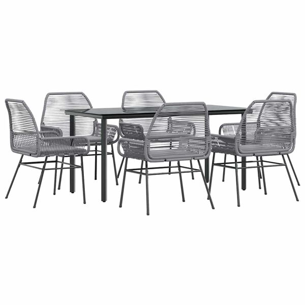 vidaXL Ensemble &agrave; manger jardin coussins 7 pcs gris poly rotin verre