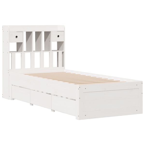 vidaXL Lit biblioth&egrave;que sans matelas blanc 90x200cm bois de pin massif