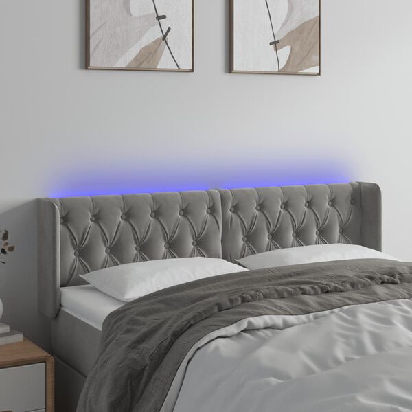 vidaXL T&ecirc;te de lit &agrave; LED Gris clair 147x16x78/88 cm Velours