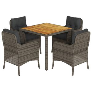 vidaXL Ensemble &agrave; manger de jardin 5 pcs coussins gris r&eacute;sine tress&eacute;e
