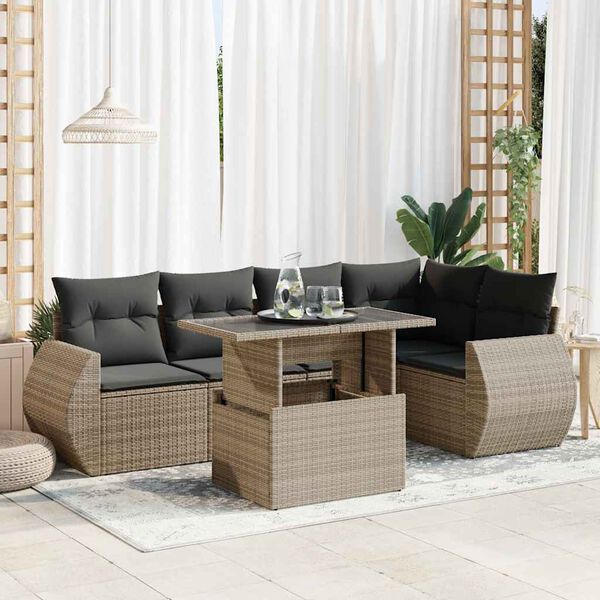 vidaXL Salon de jardin 6 pcs avec coussins gris r&eacute;sine tress&eacute;e