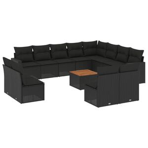 vidaXL Salon de jardin avec coussins 13 pcs noir r&eacute;sine tress&eacute;e