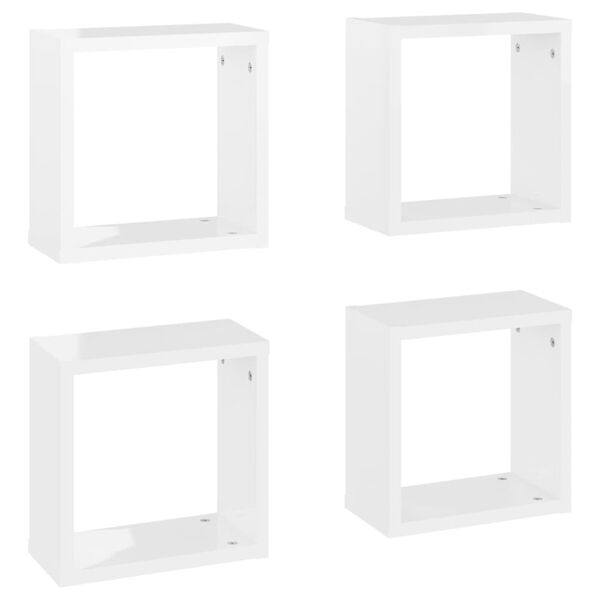 vidaXL &Eacute;tag&egrave;res cube murales 4 pcs Blanc brillant 30x15x30 cm