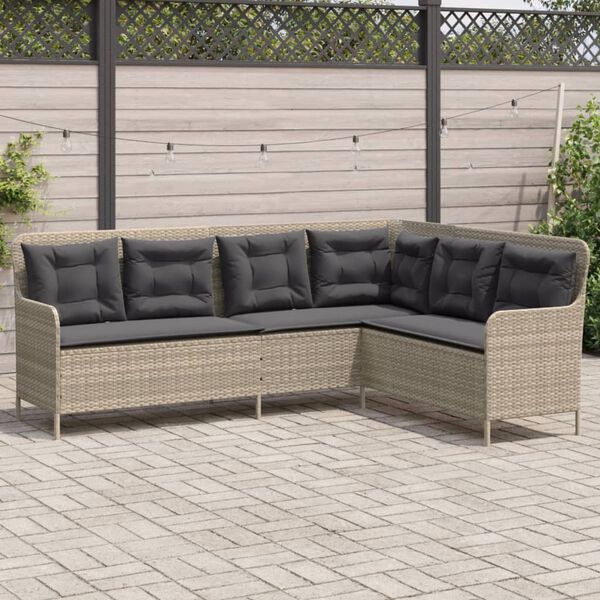 vidaXL Canapé de jardin avec coussins forme de L gris clair poly rotin