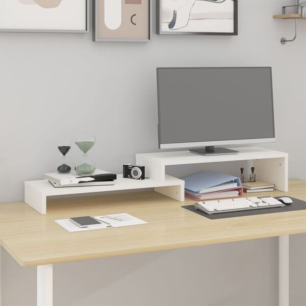 vidaXL Support de moniteur Blanc (52-101)x22x14 cm Bois de pin solide