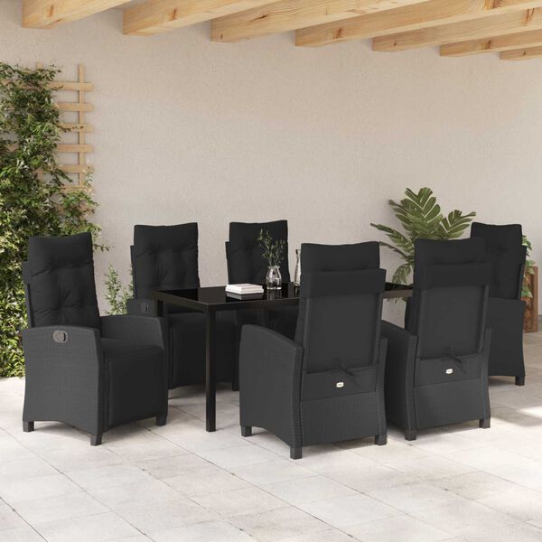 vidaXL Ensemble de salle &agrave; manger pour jardin 7 pcs Noir polyrotin