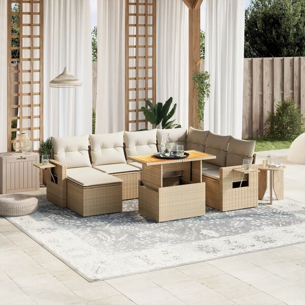 vidaXL Salon de jardin avec coussins 8 pcs beige r&eacute;sine tress&eacute;e