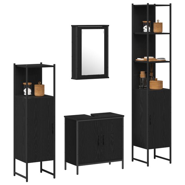 vidaXL Ensemble de mobilier de salle de bain avec &eacute;tag&egrave;re 4 pcs Noir