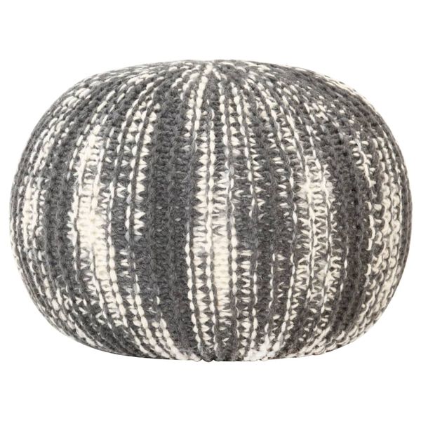 vidaXL Pouf tricot&eacute; &agrave; la main Gris fonc&eacute; et blanc 50 x 35 cm Laine