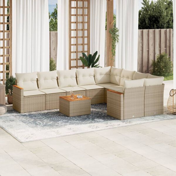 vidaXL Salon de jardin avec coussins 10 pcs beige résine tressée
