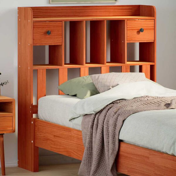 vidaXL T&ecirc;te de lit avec rangement cire marron 75 cm bois massif de pin