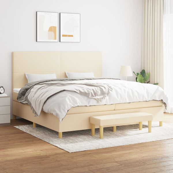 vidaXL Sommier &agrave; lattes de lit avec matelas Cr&egrave;me 200x200 cm Tissu