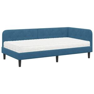 vidaXL Cadre de lit d'angle avec matelas Bleu 100 x 200 cm Velours