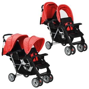 vidaXL Poussette &agrave; deux places acier rouge et noir