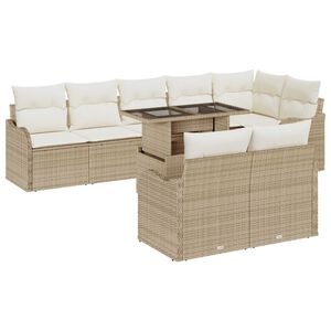 vidaXL Ensemble de canap&eacute; de jardin 9 pcs Beige Poly Rattan