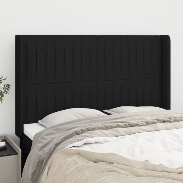 vidaXL T&ecirc;te de lit avec oreilles Noir 147x16x118/128 cm Tissu