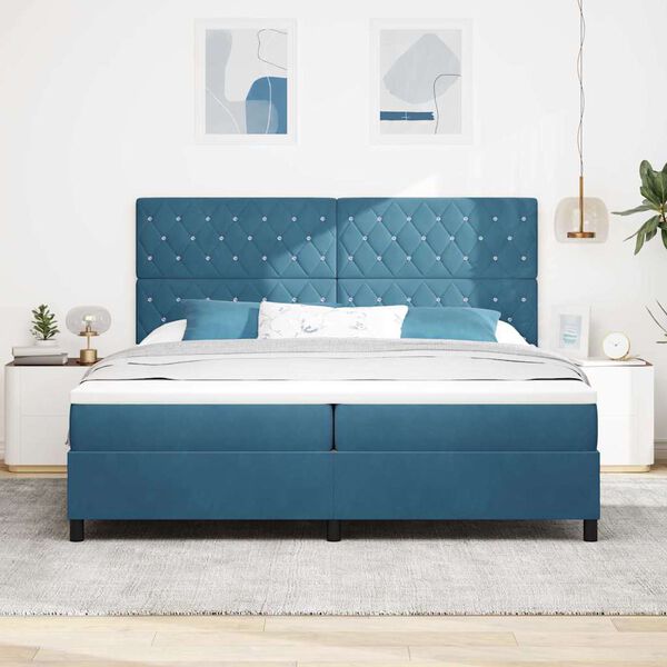 vidaXL Lit &agrave; ressort LED avec matelas Bleu fonc&eacute; 200 x 200 cm tissu