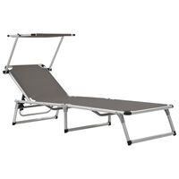vidaXL Chaise longue pliable avec toit aluminium et textilène gris