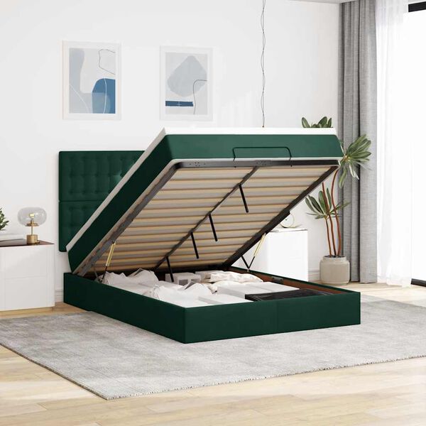 vidaXL Cadre de lit ottoman avec matelas vert fonc&eacute; 140x190 cm velours