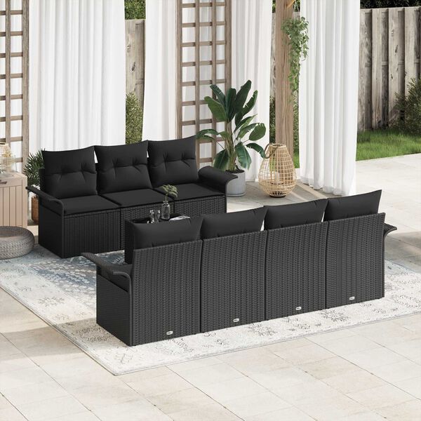 vidaXL Ensemble de canap&eacute; de jardin avec coussin 8 pcs Noir polyrotin