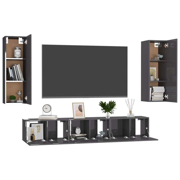vidaXL Ensemble de meubles TV 5 pcs Gris brillant Bois d'ing&eacute;nierie