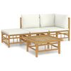 vidaXL Salon de jardin 4 pcs avec coussins blanc cr&egrave;me bambou