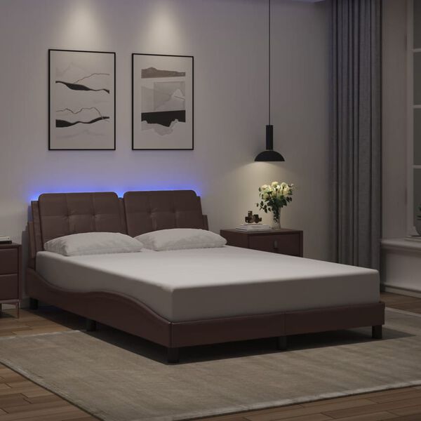 vidaXL Cadre de lit avec LED sans matelas Zadar marron 120x200 cm