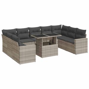 vidaXL Salon de jardin avec coussins 10 pcs gris clair r&eacute;sine tress&eacute;e