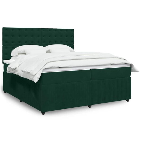 vidaXL Sommier &agrave; lattes de lit et matelas Vert fonc&eacute; 200x200cm Velours